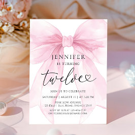 Invitación Cumpleaños 12 con lazo rosa