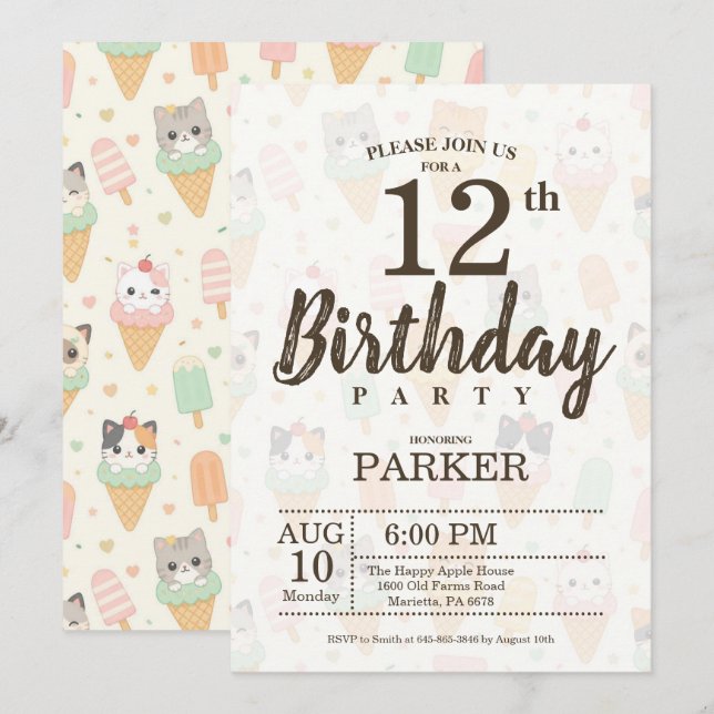 Invitación Cumpleaños 12 Editable Cumpleaños de Helado Lindo  (Anverso / Reverso)