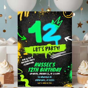 Invitación Cumpleaños 12 Neon Tween Graffiti