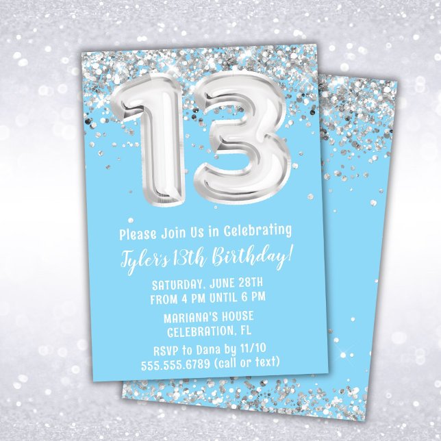 Invitación Cumpleaños 13 de Azul Claro y Plata (Subido por el creador)
