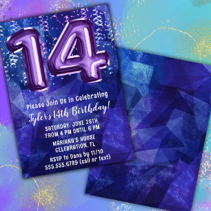 Invitación Cumpleaños 14 de Niño Azul Púrpura