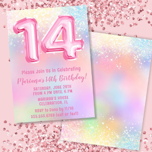 Invitación Cumpleaños 14 de Pink Rainbow