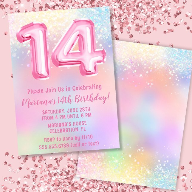 Invitación Cumpleaños 14 de Pink Rainbow (Subido por el creador)