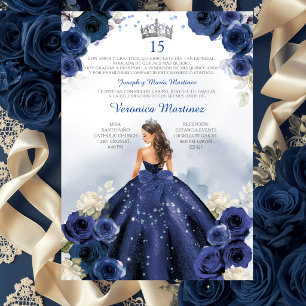 Invitación Cumpleaños 15 Años Princesa Española Azul Marino P