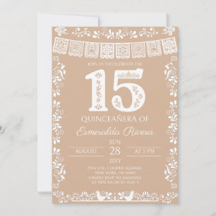 Invitación Cumpleaños 15 Beige Papel Picado Quinceañera
