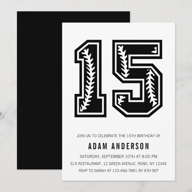 Invitación Cumpleaños 15 de los hombres blancos y negros mode (Anverso / Reverso)