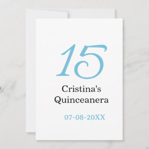 Invitación cumpleaños 15 de quinceañera azul negro letra negr