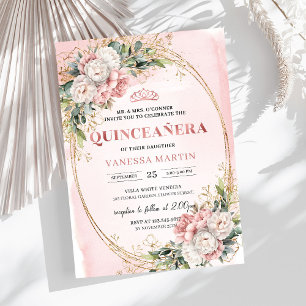 Invitación Cumpleaños 15 Garden Rose Gold Flores Verdor