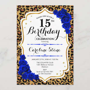 Invitación Cumpleaños 15 - Impresión del Leopardo Royal Blue 