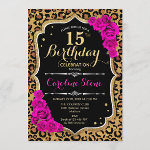 Invitación Cumpleaños 15 - Pink Roses Leopard Print