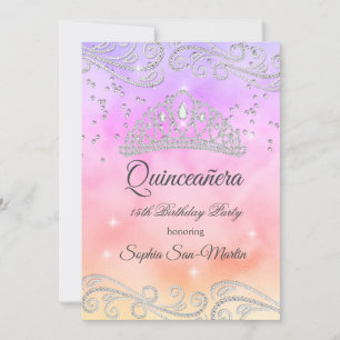 Invitación Cumpleaños 15 Quinceañera Rosa Púrpura Melocotón P