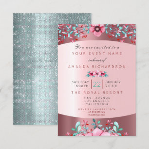 Invitación Cumpleaños 16.ª Rosa de Aqua, floral y floral