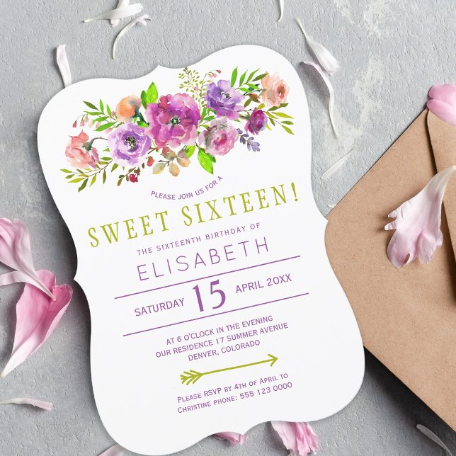 Invitación cumpleaños 16 boho floral chic dulces dieciséis (Subido por el creador)