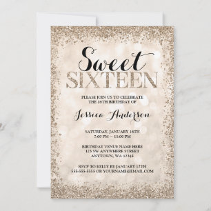 Invitación Cumpleaños 16 Champagne Faux Glitter Dulces