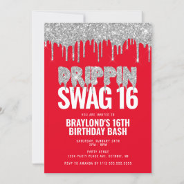 Invitación Cumpleaños 16 con estilo Red and Silver Drippin