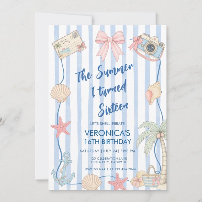 Invitación Cumpleaños 16 dieciséis Verano Caprichoso (Anverso)