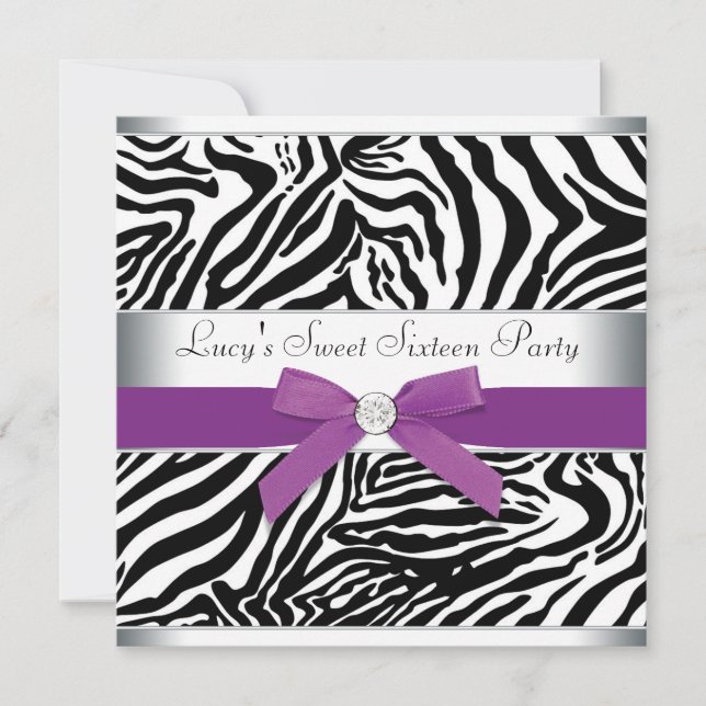 Invitación Cumpleaños 16 Dulce Cebra Arco Iris Purpura (Anverso)