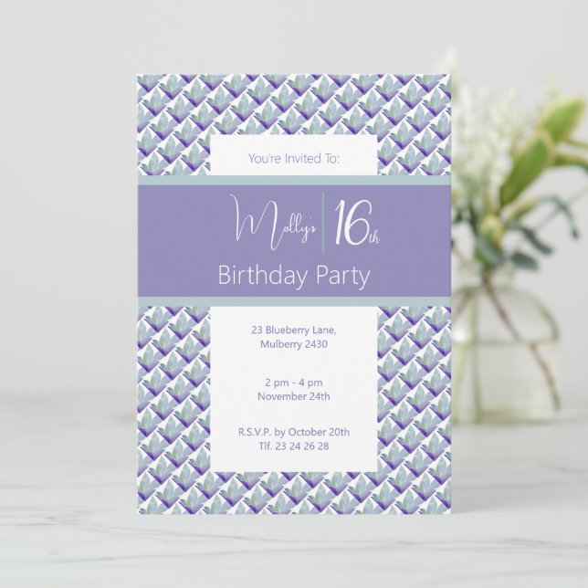 Invitación Cumpleaños 16 Dulce Magenta Verde Azul Magnolia (Anverso de pie)