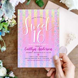 Invitación Cumpleaños 16 Dulce Naranja Púrpura Ombre Rayas
