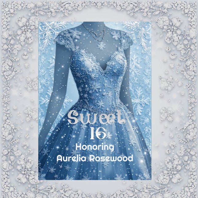 Invitación Cumpleaños 16 Dulces Copos de Nieve de Plata Azul  (Sweet 16 Icy Blue Silver Snowflakes Personalized Invitation)