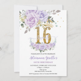 Invitación Cumpleaños 16 Dulces Dieciséis Floral Lila Púrpura