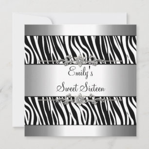 Invitación Cumpleaños 16 Dulces Dieciséis Negro Blanco Cebra