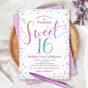 Invitación Cumpleaños 16 Dulces Purpura Dorado Brillante Punt