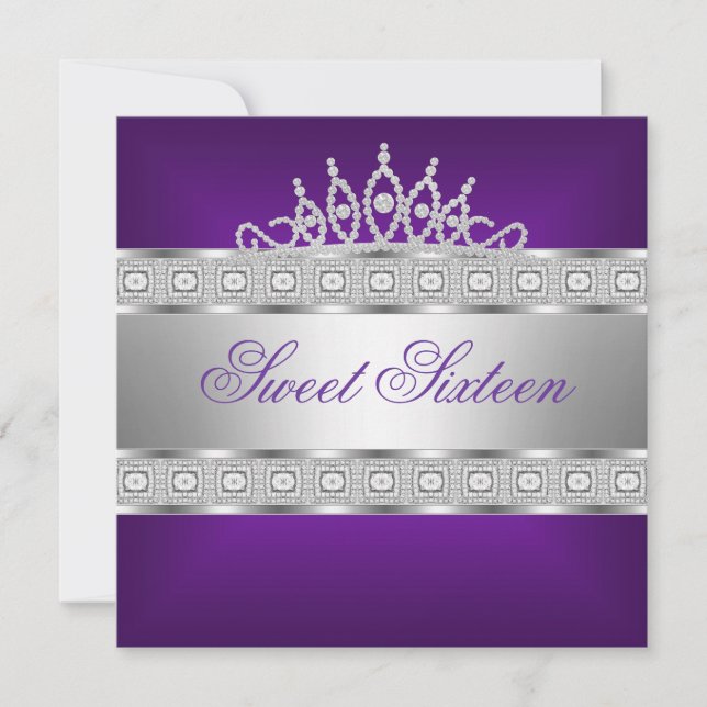 Invitación Cumpleaños 16 Elegante Joya Morada Plateada (Anverso)