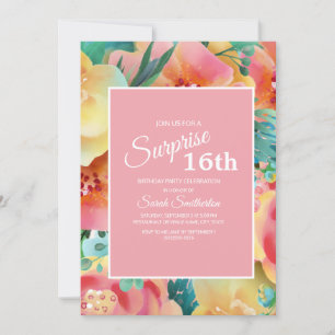 Invitación Cumpleaños 16 en Floral Acuarela Rosa Amarillo Tur