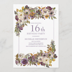 Invitación Cumpleaños 16 en Floral de Hojas de Marfil Amarill