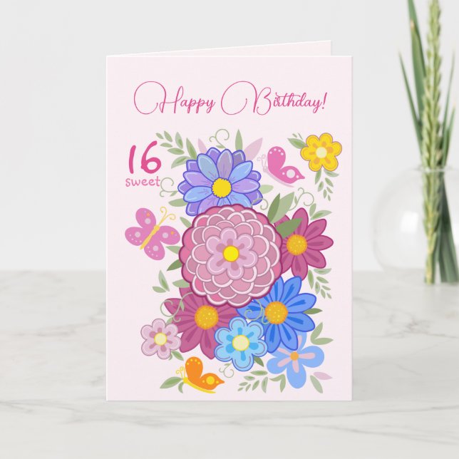 Invitación Cumpleaños! 16 flores dulces y aves (Anverso)