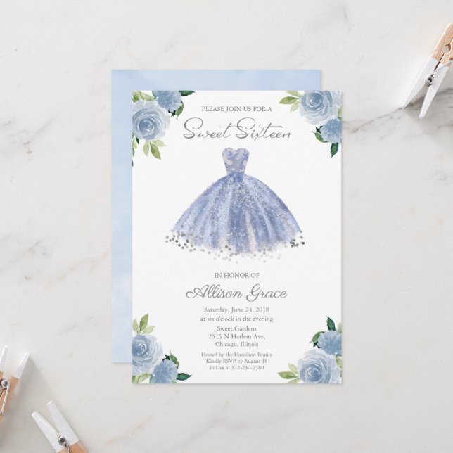 Invitación Cumpleaños 16 Hermoso Foil Plateado Ves (Anverso/Reverso In Situ)