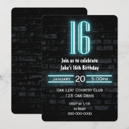 Invitación Cumpleaños 16 Neon Sign en ladrillo