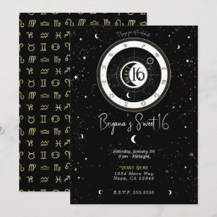 Invitación Cumpleaños 16 personalizado signo solar y lunar As