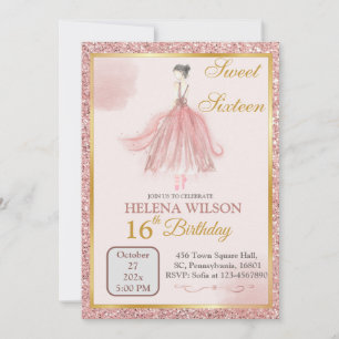 INVITACIÓN CUMPLEAÑOS 16 PURPURINA DE COLOR ROJO BALLERINA