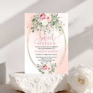 Invitación Cumpleaños 16 Rosa Dorado Tono Rubor de
