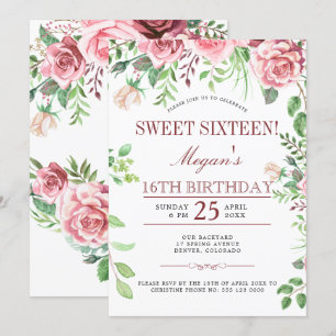 Invitación Cumpleaños 16 Rosas Rosadas Chic Fiesta Dulce Diec