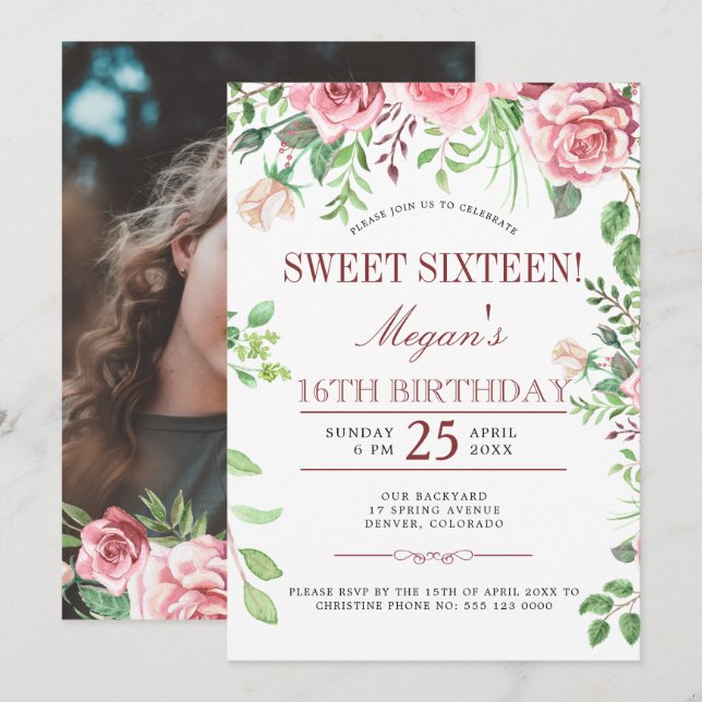 Invitación Cumpleaños 16 Rosas Rosadas Dulces Dieciséis FOTOS (Anverso / Reverso)