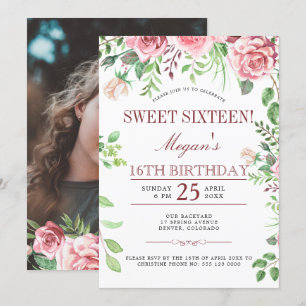 Invitación Cumpleaños 16 Rosas Rosadas Dulces Dieciséis FOTOS