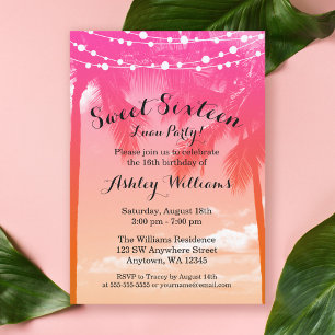 Invitación Cumpleaños 16 Tropical Luau Rosa Naranja