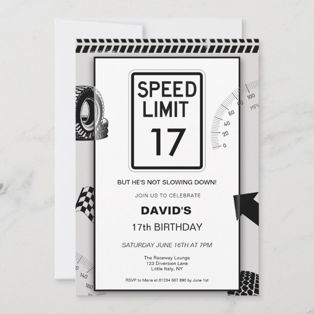 Invitación Cumpleaños 17 de Speed Limit Boy  (Anverso)