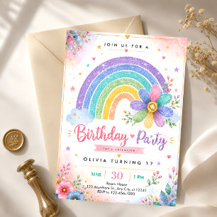 Invitación Cumpleaños 17 Glitter Rainbow