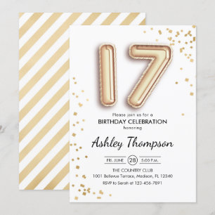 Invitación Cumpleaños 17 - Globos de Oro