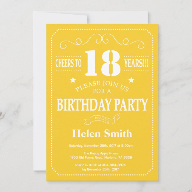 Invitación cumpleaños 18 Amarillo y Blanco (Anverso)