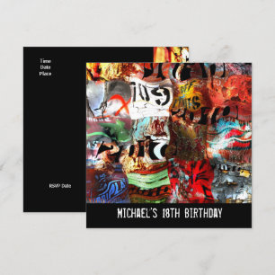 Invitación Cumpleaños 18 Años Chico Arte Callejero Abstracto