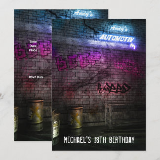 Invitación Cumpleaños 18 Años Chico Hombres Arte Urbano Calle