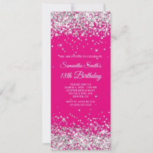 Invitación Cumpleaños 18 años Rosa Brillante y Purpurina Plat