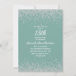 Invitación Cumpleaños 18 Aqua Mint Plata Diamante Brillo