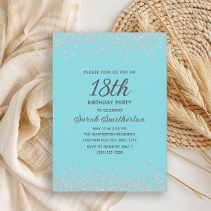 Invitación Cumpleaños 18 Brillante Aqua Azul Plata Diamante G