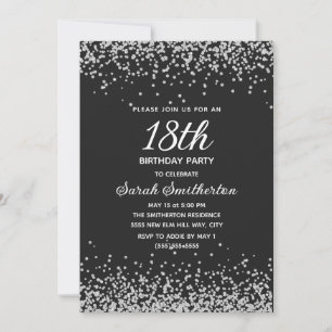 Invitación Cumpleaños 18 Brillante con Diamantes de Plata Neg